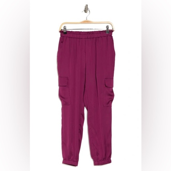 Ramy Brook LANCE Cargo Jogger Satin Pants S Boysenberry - Picture 2 of 5
